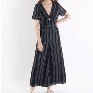 Short Sleeve V Neck Knotted Front Jumpsuit